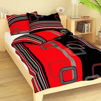 Povlečení Krep geometrie černo-červená 9295-41 - 200x220 + 2x 70x90 cm