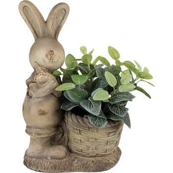 Bytová dekorace Béžová antik dekorace králík s květináčkem - 38*22*49 cm