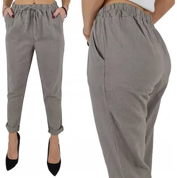 Dámské kalhoty Fashionweek Kalhoty ze lnu a bavlny s vysokým pasem ITALY Barva: Mocca, Velikost: L