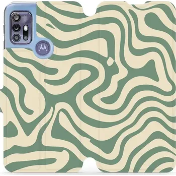 Pouzdro na mobilní telefon Flipové pouzdro Mobiwear - Motorola Moto G30 - VA57S Zelené a béžové zkrouceniny (Knížkové flip pouzdro, obal, kryt na mobil Motorola Moto G30 - VA57S Zelené a béžové zkrouceniny, materiál Umělá kůže + TPU - ochrana 360°, stojánek, silikonová vanička,)