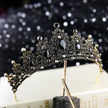 Čelenka B-TOP Luxusní korunka - tiára do vlasů BLACK QUEEN - zlatá