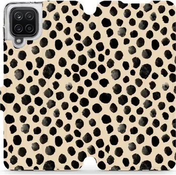 Pouzdro na mobilní telefon Flipové pouzdro Mobiwear - Samsung Galaxy A12 / M12 - VA50S Černé puntíky (Knížkové flip pouzdro, obal, kryt na mobil Samsung Galaxy A12 / M12 - VA50S Černé puntíky, materiál Umělá kůže + TPU - ochrana 360°, stojánek, silikonová vanička, magnetické zavírá