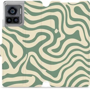 Pouzdro na mobilní telefon Flipové pouzdro Mobiwear - Motorola Edge 30 Ultra - VA57S Zelené a béžové zkrouceniny (Knížkové flip pouzdro, obal, kryt na mobil Motorola Edge 30 Ultra - VA57S Zelené a béžové zkrouceniny, materiál Umělá kůže + TPU - ochrana 360°, stojánek, silikonová)