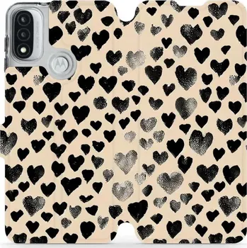 Pouzdro na mobilní telefon Flipové pouzdro Mobiwear - Motorola Moto E20 - VA51S Černá srdíčka (Knížkové flip pouzdro, obal, kryt na mobil Motorola Moto E20 - VA51S Černá srdíčka, materiál Umělá kůže + TPU - ochrana 360°, stojánek, silikonová vanička, magnetické zavírání)