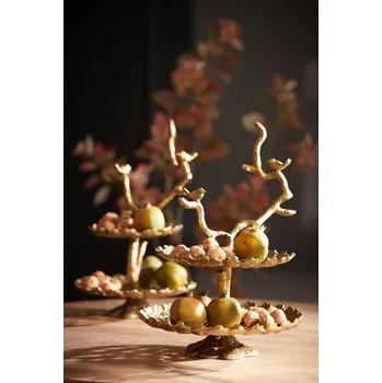 Bronzový kovový 2-patrový etažér s ptáčky Tresa Bird Antique - 37*35*53 cm