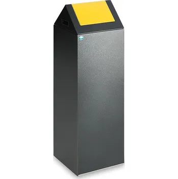 Odpadkový koš Nádoba na odpad, z ocelového plechu, samozhášecí, 89 litrů, šedá, žluté víko