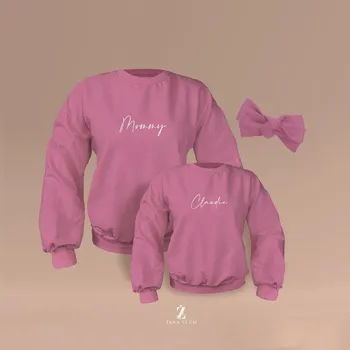 Pánská mikina Mikina s balonovými rukávy MOMMY A DÍTĚ + čepička, mašle Barva: Růžová, Velikost dítě: 4-5 let + mašle 45 - 55 cm, Velikost máma: M-L