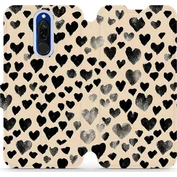 Pouzdro na mobilní telefon Flipové pouzdro Mobiwear - Xiaomi Redmi 8 - VA51S Černá srdíčka (Knížkové flip pouzdro, obal, kryt na mobil Xiaomi Redmi 8 - VA51S Černá srdíčka, materiál Umělá kůže + TPU - ochrana 360°, stojánek, silikonová vanička, magnetické zavírání)