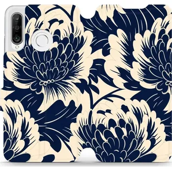 Pouzdro na mobilní telefon Flipové pouzdro Mobiwear - Huawei P30 Lite - VA40S Modré a béžové květy (Knížkové flip pouzdro, obal, kryt na mobil Huawei P30 Lite - VA40S Modré a béžové květy, materiál Umělá kůže + TPU - ochrana 360°, stojánek, silikonová vanička, magnetické zavírání)