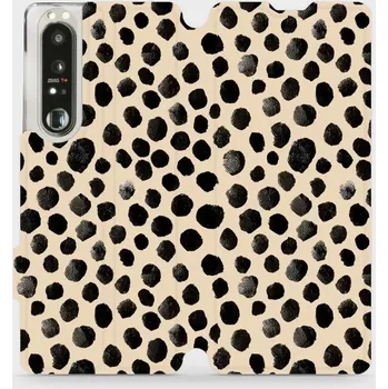 Pouzdro na mobilní telefon Flipové pouzdro Mobiwear - Sony Xperia 1 III - VA50S Černé puntíky (Knížkové flip pouzdro, obal, kryt na mobil Sony Xperia 1 III - VA50S Černé puntíky, materiál Umělá kůže + TPU - ochrana 360°, stojánek, silikonová vanička, magnetické zavírání)