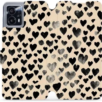 Pouzdro na mobilní telefon Flipové pouzdro Mobiwear - Motorola Moto G13 - VA51S Černá srdíčka (Knížkové flip pouzdro, obal, kryt na mobil Motorola Moto G13 - VA51S Černá srdíčka, materiál Umělá kůže + TPU - ochrana 360°, stojánek, silikonová vanička, magnetické zavírání)