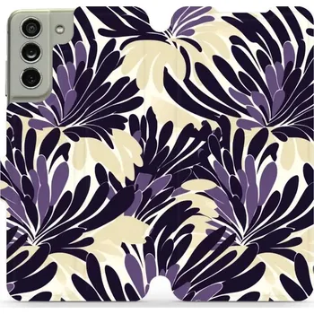 Pouzdro na mobilní telefon Flipové pouzdro Mobiwear - Samsung Galaxy S21 FE - VA47S Fialová flóra (Knížkové flip pouzdro, obal, kryt na mobil Samsung Galaxy S21 FE - VA47S Fialová flóra, materiál Umělá kůže + TPU - ochrana 360°, stojánek, silikonová vanička, magnetické zavírání)