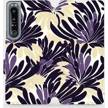 Pouzdro na mobilní telefon Flipové pouzdro Mobiwear - Sony Xperia 1 IV - VA47S Fialová flóra (Knížkové flip pouzdro, obal, kryt na mobil Sony Xperia 1 IV - VA47S Fialová flóra, materiál Umělá kůže + TPU - ochrana 360°, stojánek, silikonová vanička, magnetické zavírání)