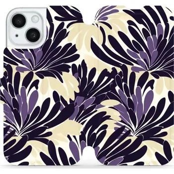 Pouzdro na mobilní telefon Flipové pouzdro Mobiwear - Apple iPhone 15 - VA47S Fialová flóra (Knížkové flip pouzdro, obal, kryt na mobil Apple iPhone 15 - VA47S Fialová flóra, materiál Umělá kůže + TPU - ochrana 360°, stojánek, silikonová vanička, magnetické zavírání)