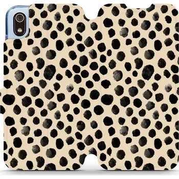 Pouzdro na mobilní telefon Flipové pouzdro Mobiwear - Xiaomi Redmi 7A - VA50S Černé puntíky (Knížkové flip pouzdro, obal, kryt na mobil Xiaomi Redmi 7A - VA50S Černé puntíky, materiál Umělá kůže + TPU - ochrana 360°, stojánek, silikonová vanička, magnetické zavírání)