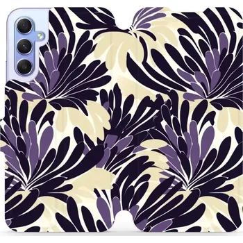Pouzdro na mobilní telefon Flipové pouzdro Mobiwear - Samsung Galaxy A34 5G - VA47S Fialová flóra (Knížkové flip pouzdro, obal, kryt na mobil Samsung Galaxy A34 5G - VA47S Fialová flóra, materiál Umělá kůže + TPU - ochrana 360°, stojánek, silikonová vanička, magnetické zavírání)