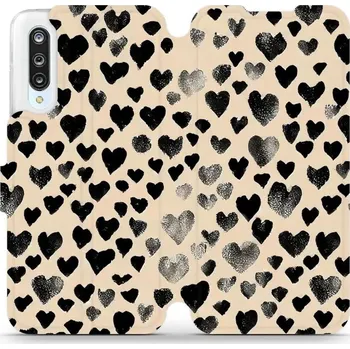 Pouzdro na mobilní telefon Flipové pouzdro Mobiwear - Xiaomi Mi 9 Lite - VA51S Černá srdíčka (Knížkové flip pouzdro, obal, kryt na mobil Xiaomi Mi 9 Lite - VA51S Černá srdíčka, materiál Umělá kůže + TPU - ochrana 360°, stojánek, silikonová vanička, magnetické zavírání)