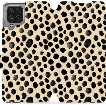 Pouzdro na mobilní telefon Flipové pouzdro Mobiwear - Samsung Galaxy A22 4G - VA50S Černé puntíky (Knížkové flip pouzdro, obal, kryt na mobil Samsung Galaxy A22 4G - VA50S Černé puntíky, materiál Umělá kůže + TPU - ochrana 360°, stojánek, silikonová vanička, magnetické zavírání)