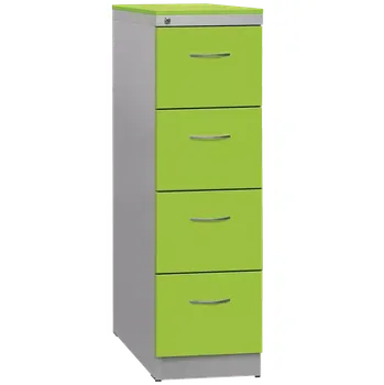 Kartotéka KRD 4 NEW kovová kartotéka s dřevěnými čely A4, 4-zásuvková, centrální zámek, korpus šedý/deska, čílka jarní zeleň