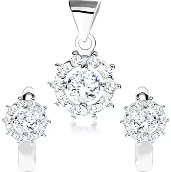 Souprava šperků Stříbrný 925 set náušnic a přívěsku, třpytivé zirkonové sluníčko