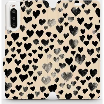 Pouzdro na mobilní telefon Flipové pouzdro Mobiwear - Sony Xperia 10 II - VA51S Černá srdíčka (Knížkové flip pouzdro, obal, kryt na mobil Sony Xperia 10 II - VA51S Černá srdíčka, materiál Umělá kůže + TPU - ochrana 360°, stojánek, silikonová vanička, magnetické zavírání)