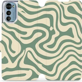 Pouzdro na mobilní telefon Flipové pouzdro Mobiwear - Motorola Moto E32 / E32s - VA57S Zelené a béžové zkrouceniny (Knížkové flip pouzdro, obal, kryt na mobil Motorola Moto E32 / E32s - VA57S Zelené a béžové zkrouceniny, materiál Umělá kůže + TPU - ochrana 360°, stojánek, silikonov