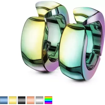 Náušnice Hladké barevné ocelové náušnice, lesklé klipsové kruhy - Barva: Měděná