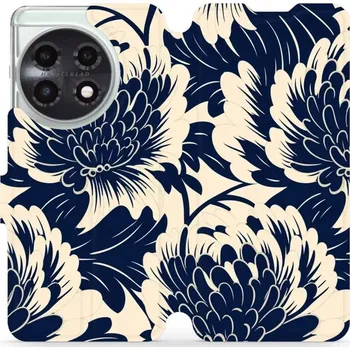 Pouzdro na mobilní telefon Flipové pouzdro Mobiwear - OnePlus 11 5G - VA40S Modré a béžové květy (Knížkové flip pouzdro, obal, kryt na mobil OnePlus 11 5G - VA40S Modré a béžové květy, materiál Umělá kůže + TPU - ochrana 360°, stojánek, silikonová vanička, magnetické zavírání)