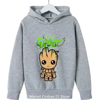Chlapecký svetr Dětská mikina s roztomilým potiskem oblíbené postavičky - Groot Barva: Šedá, Velikost: 150 / 11-12 let