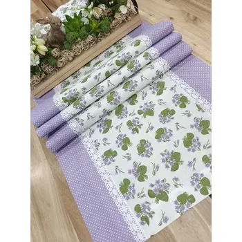 ubrus Běhoun - fialky v kombinaci s puntíkem na fialové