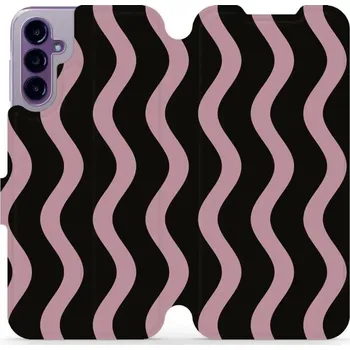 Pouzdro na mobilní telefon Flipové pouzdro Mobiwear - Samsung Galaxy A14 / A14 5G - VA54S Fialové vlnky (Knížkové flip pouzdro, obal, kryt na mobil Samsung Galaxy A14 / A14 5G - VA54S Fialové vlnky, materiál Umělá kůže + TPU - ochrana 360°, stojánek, silikonová vanička, magnetické)