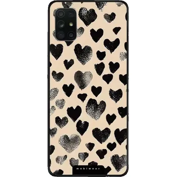 Pouzdro na mobilní telefon Lesklý kryt Mobiwear Glossy - Samsung Galaxy A71 - GA51G Černá srdíčka (Prémiové lesklé pouzdro, obal, kryt Mobiwear Glossy na mobil Samsung Galaxy A71 - GA51G Černá srdíčka, materiál Plast + TPU silikon - krytí po všech stranách, neošoupatelný potisk,)