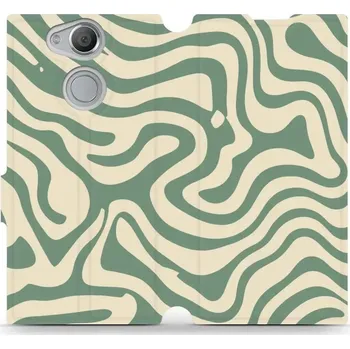 Pouzdro na mobilní telefon Flipové pouzdro Mobiwear - Sony Xperia XA2 - VA57S Zelené a béžové zkrouceniny (Knížkové flip pouzdro, obal, kryt na mobil Sony Xperia XA2 - VA57S Zelené a béžové zkrouceniny, materiál Umělá kůže + TPU - ochrana 360°, stojánek, silikonová vanička,)