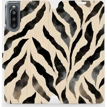 Pouzdro na mobilní telefon Flipové pouzdro Mobiwear - Sony Xperia 10 IV - VA53S Zebří (Knížkové flip pouzdro, obal, kryt na mobil Sony Xperia 10 IV - VA53S Zebří, materiál Umělá kůže + TPU - ochrana 360°, stojánek, silikonová vanička, magnetické zavírání)