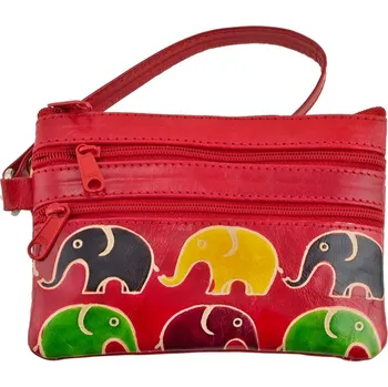 Dámská kožená peněženka s poutkem Sloni červená 14 x 10 cm