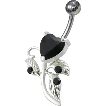 Piercing Šperky4U Stříbrný piercing do pupíku, černé zirkony - BP01186-K