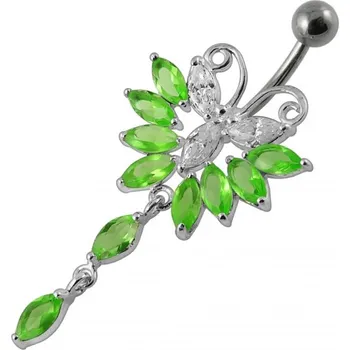 Piercing Šperky4U Piercing do pupíku - motýlek, světle zelené zirkony - BP01274-G