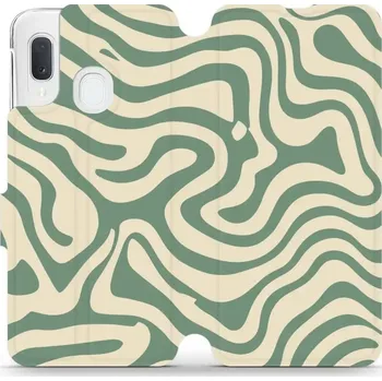 Pouzdro na mobilní telefon Flipové pouzdro Mobiwear - Samsung Galaxy A20e - VA57S Zelené a béžové zkrouceniny (Knížkové flip pouzdro, obal, kryt na mobil Samsung Galaxy A20e - VA57S Zelené a béžové zkrouceniny, materiál Umělá kůže + TPU - ochrana 360°, stojánek, silikonová vanička,
