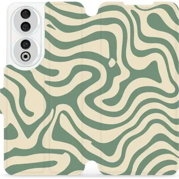 Pouzdro na mobilní telefon Flipové pouzdro Mobiwear - Honor 90 - VA57S Zelené a béžové zkrouceniny (Knížkové flip pouzdro, obal, kryt na mobil Honor 90 - VA57S Zelené a béžové zkrouceniny, materiál Umělá kůže + TPU - ochrana 360°, stojánek, silikonová vanička, magnetické zavírání)