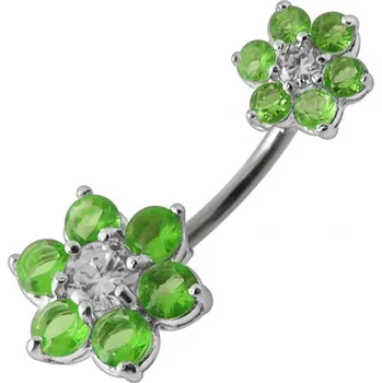 Piercing Šperky4U Stříbrný piercing do pupíku - kytičky, světle zelené zirkony - BP01109-G