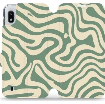 Pouzdro na mobilní telefon Flipové pouzdro Mobiwear - Samsung Galaxy A10 - VA57S Zelené a béžové zkrouceniny (Knížkové flip pouzdro, obal, kryt na mobil Samsung Galaxy A10 - VA57S Zelené a béžové zkrouceniny, materiál Umělá kůže + TPU - ochrana 360°, stojánek, silikonová vanička,)