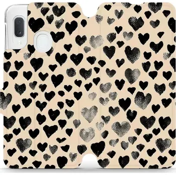 Pouzdro na mobilní telefon Flipové pouzdro Mobiwear - Samsung Galaxy A20e - VA51S Černá srdíčka (Knížkové flip pouzdro, obal, kryt na mobil Samsung Galaxy A20e - VA51S Černá srdíčka, materiál Umělá kůže + TPU - ochrana 360°, stojánek, silikonová vanička, magnetické zavírání)