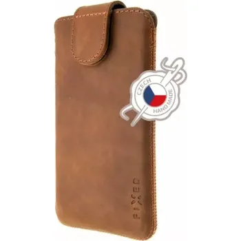 Pouzdro na mobilní telefon Univerzální kožený kapsičkový obal Fixed Posh velikost 5XL hnědé (Univerzální pouzdro či kryt s vysouváním typu kapsička pro telefony s rozměry do 147,0 x 83,0 x 9,7 mm, velikost 5XL, hnědé)