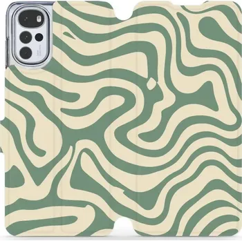 Pouzdro na mobilní telefon Flipové pouzdro Mobiwear - Motorola Moto G22 - VA57S Zelené a béžové zkrouceniny (Knížkové flip pouzdro, obal, kryt na mobil Motorola Moto G22 - VA57S Zelené a béžové zkrouceniny, materiál Umělá kůže + TPU - ochrana 360°, stojánek, silikonová vanička,)