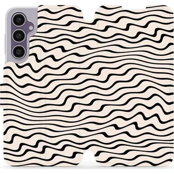 Pouzdro na mobilní telefon Flipové pouzdro Mobiwear - Samsung Galaxy S23 FE - VA62S Vlnky na béžové (Knížkové flip pouzdro, obal, kryt na mobil Samsung Galaxy S23 FE - VA62S Vlnky na béžové, materiál Umělá kůže + TPU - ochrana 360°, stojánek, silikonová vanička, magnetické zavírání