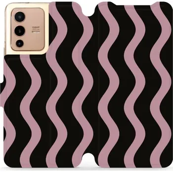 Pouzdro na mobilní telefon Flipové pouzdro Mobiwear - Vivo V23 5G - VA54S Fialové vlnky (Knížkové flip pouzdro, obal, kryt na mobil Vivo V23 5G - VA54S Fialové vlnky, materiál Umělá kůže + TPU - ochrana 360°, stojánek, silikonová vanička, magnetické zavírání)