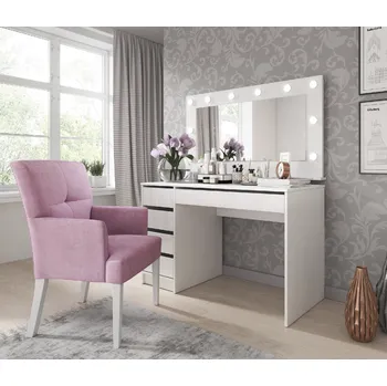 Toaletní stolek Laski Toaletka + zrcadlo s led osvětlením Ada , Bílá Lesk