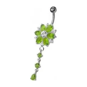 Piercing Šperky4U Stříbrný piercing do pupíku - kytička, světle zelené zirkony - BP01120-G