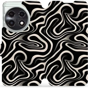 Pouzdro na mobilní telefon Flipové pouzdro Mobiwear - OnePlus 11 5G - VA63S Vlnky a linky (Knížkové flip pouzdro, obal, kryt na mobil OnePlus 11 5G - VA63S Vlnky a linky, materiál Umělá kůže + TPU - ochrana 360°, stojánek, silikonová vanička, magnetické zavírání)