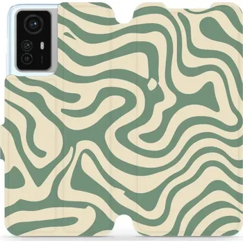 Pouzdro na mobilní telefon Flipové pouzdro Mobiwear - Xiaomi Redmi Note 12S - VA57S Zelené a béžové zkrouceniny (Knížkové flip pouzdro, obal, kryt na mobil Xiaomi Redmi Note 12S - VA57S Zelené a béžové zkrouceniny, materiál Umělá kůže + TPU - ochrana 360°, stojánek, silikonová)